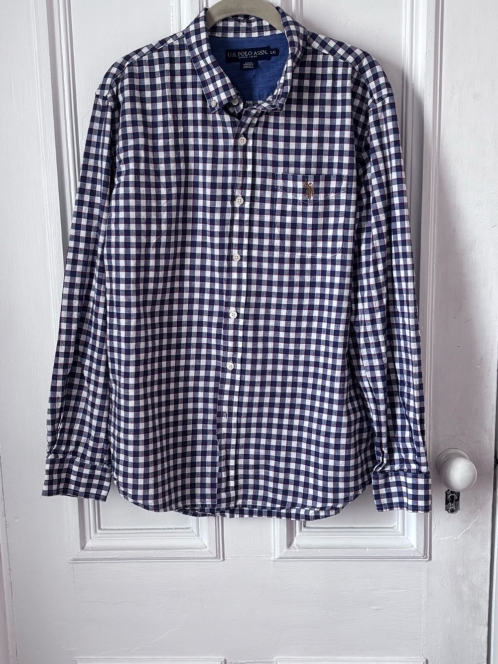 US Polo Association Men’s Gingham Checked Button Down Oxford Shirt Large
